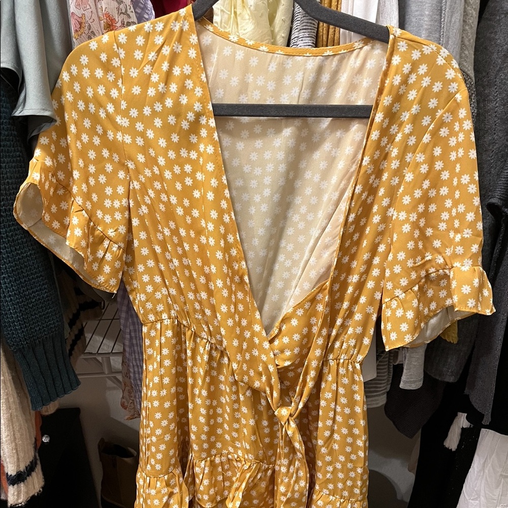 Low V-Neck Yellow Flower Dress